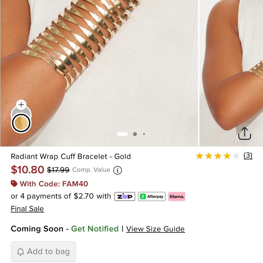 Fashion Nova Gold Wrap Bracelet